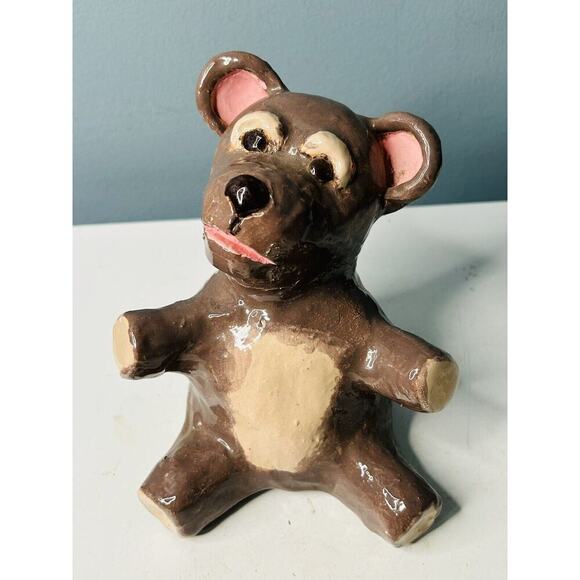 Vintage 6” Tall Brown Bear Figurine Hand Painted Signed 1981 Door Stopper Heavy - Picture 7 of 11
